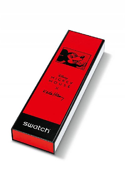 SWATCH Mickey Blanc Sur Noir Black Rubber Strap SUOZ337