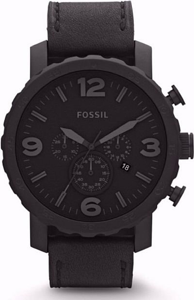 FOSSIL Nate All Black Leather Strap Chronograph JR1354