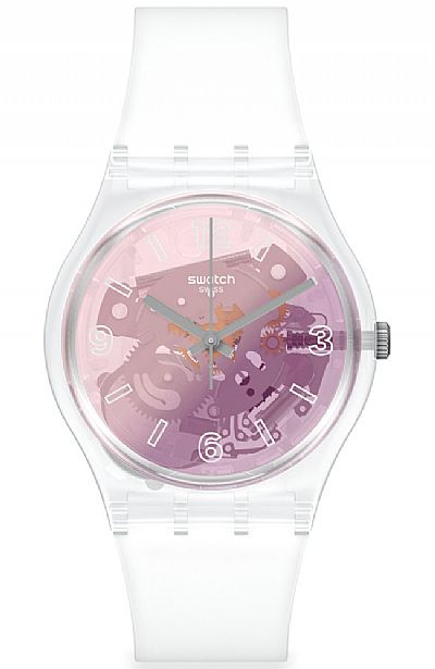 SWATCH Pink Disco Fever White Rubber Strap GE290