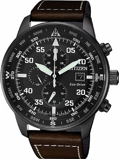 CITIZEN Eco-Drive Black Steel & Leather Chronograph CA0695-17E 