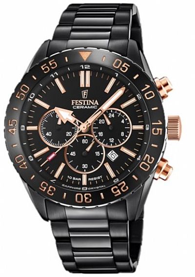 FESTINA Black Stainless Steel Saphire Gents Watch F20577/1