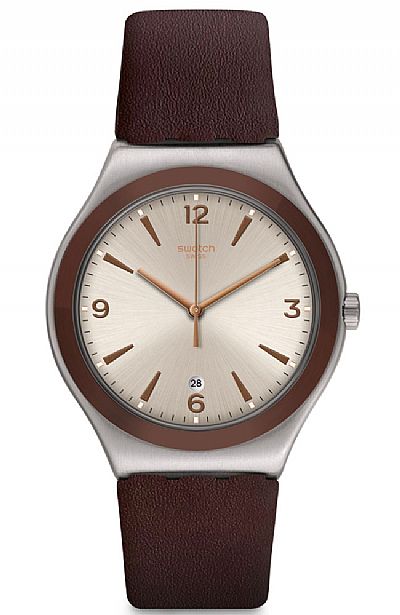 SWATCH O'Choco Brown Leather Strap YWS450