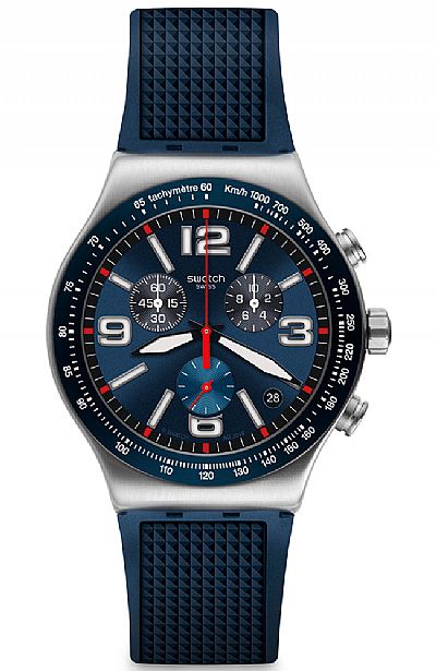 SWATCH Blue Grid Blue Rubber Chronograph YVS454