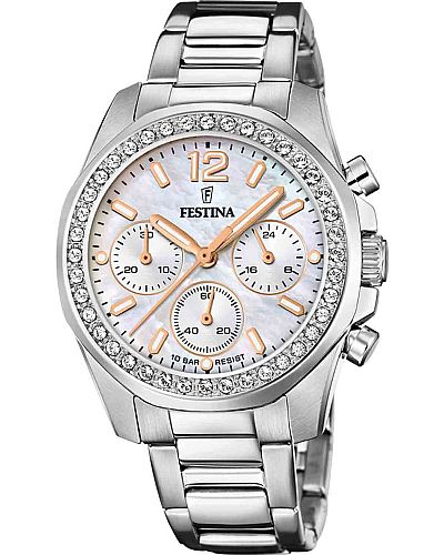 FESTINA Crystals Chronograph Silver Stainless Steel Bracelet  F20606/1