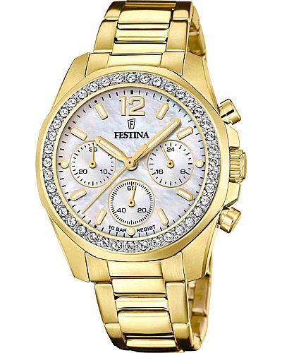 FESTINA Crystals Chronograph Gold Stainless Steel Bracelet