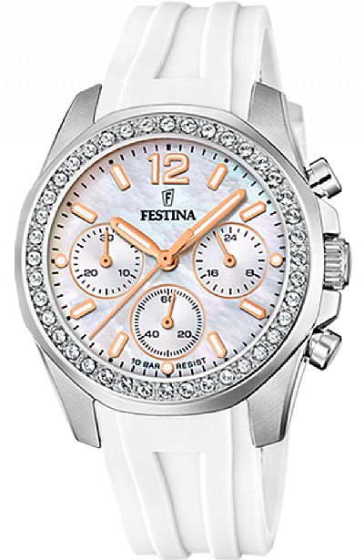 FESTINA Crystals White Rubber Chronograph F20610/1