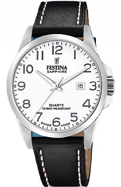 FESTINA Black Leather Strap Swiss Made F20025/1