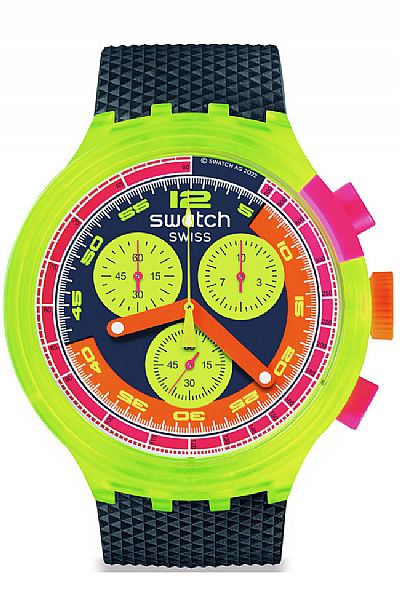 SWATCH Neon To The Max Black Rubber Chronograph SB06J100