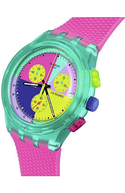 SWATCH Neon Flash Arrow Chronograph Pink Silicone Strap   SUSG408