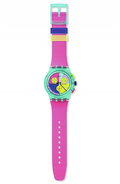 SWATCH Neon Flash Arrow Chronograph Pink Silicone Strap   SUSG408