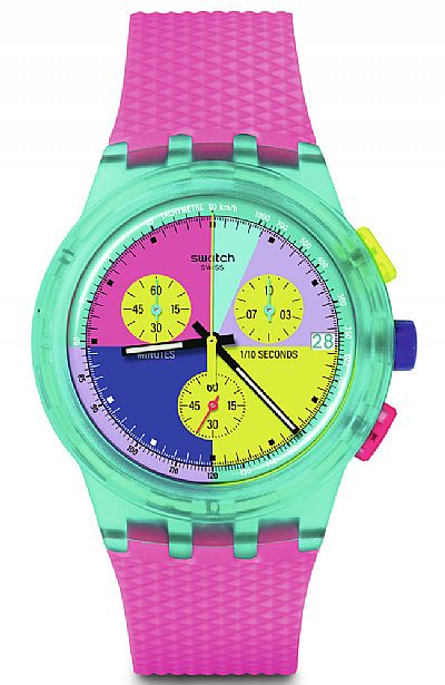 SWATCH Neon Flash Arrow Chronograph Pink Silicone Strap   SUSG408