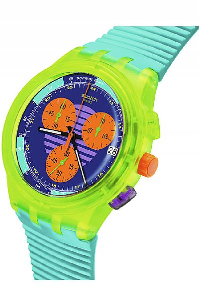 SWATCH Neon Wave Chronograph Turquoise Silicone Strap  SUSJ404