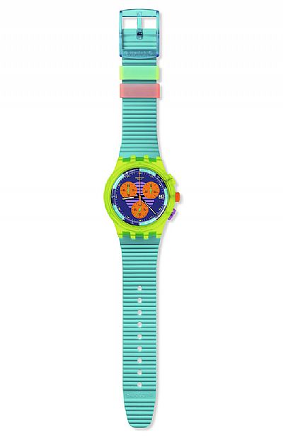 SWATCH Neon Wave Chronograph Turquoise Silicone Strap  SUSJ404