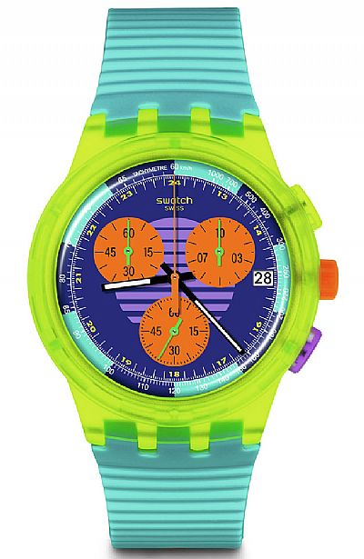 SWATCH Neon Wave Chronograph Turquoise Silicone Strap  SUSJ404