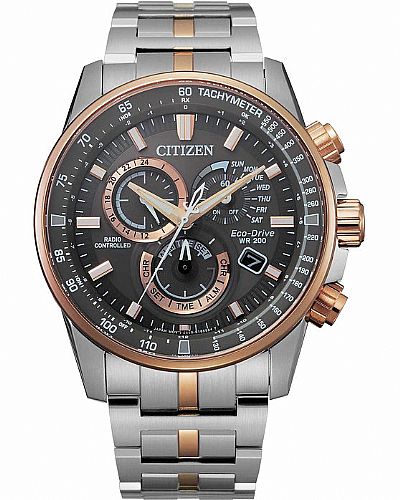  CITIZEN Promaster Eco-Drive RadioControlled Chronograph Two Tone Stainless Steel CB5886-58H