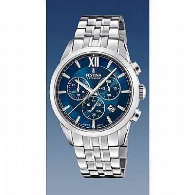 FESTINA SWISS MADE MEN'S BLUE STAINLESS STEEL WATCH BRACELET F20040/2 