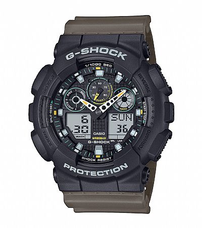 G-SHOCK Dual Time Chronograph Olive Green Rubber Strap  GA-100TU-1A3ER