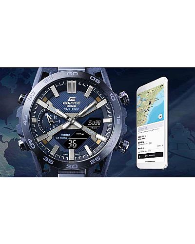  CASIO Edifice Solar Bluetooth Blue Stainless Steel Chronograph  ECB-2000CB-2AEF