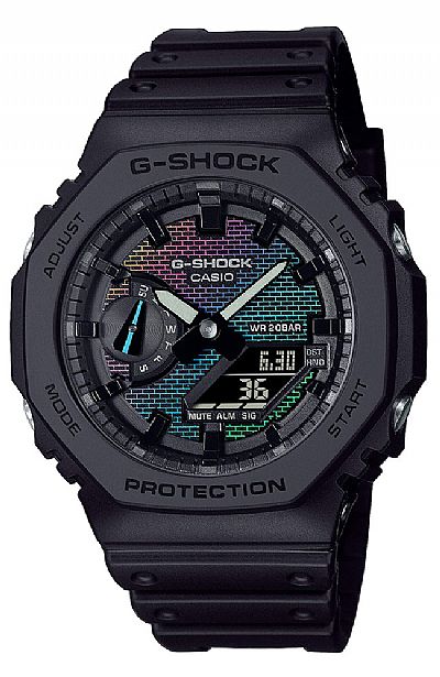 G-SHOCK Rainbow Brick Wall Dual Time Chronograph Black Bio-based Resin Strap  GA-2100RW-1AER