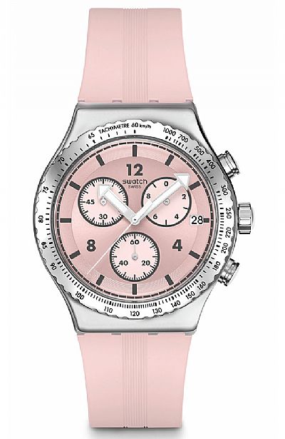  SWATCH Poppingly Pink Rubber Chronograph YVS532