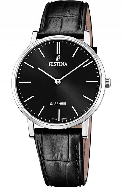 FESTINA SWISS MADE Black Leather Strap F20012/4