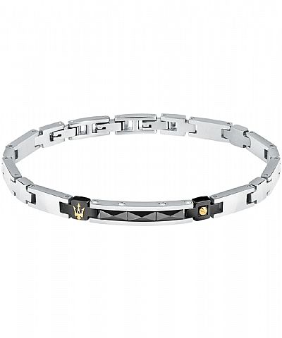 MASERATI CERAMIC JM224ATZ35 Ανδρικό Βραχιόλι Δίχρωμο Με Χρυσή Τρίαινα