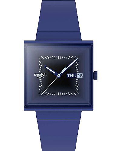 SWATCH Squarely Blacklight Blue Rubber Strap  SO34N700