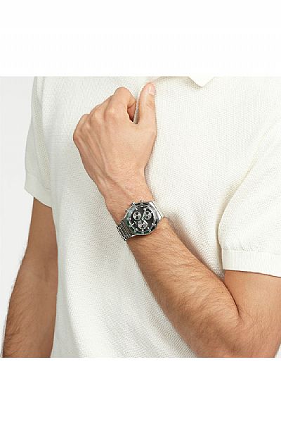 SWATCH Dark Green Irony Chronograph Silver Stainless Steel Bracelet YVS506G