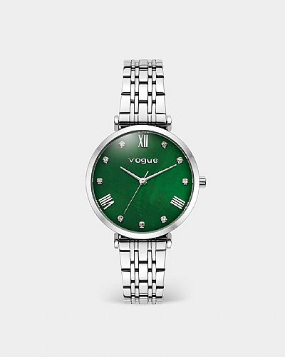 New Bliss watch silver stainless steel bracelet and green mother of pearl dial 616385 
