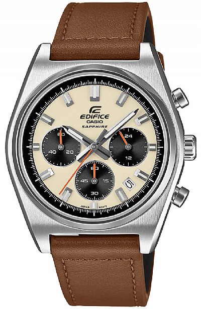  CASIO Edifice Silver Brown Leather Chronograph EFB-730L-7AVUEF