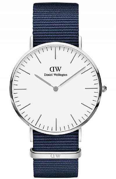 Daniel Wellington Classic Bayswater White Dial Blue Fabric Strap DW00100276     .